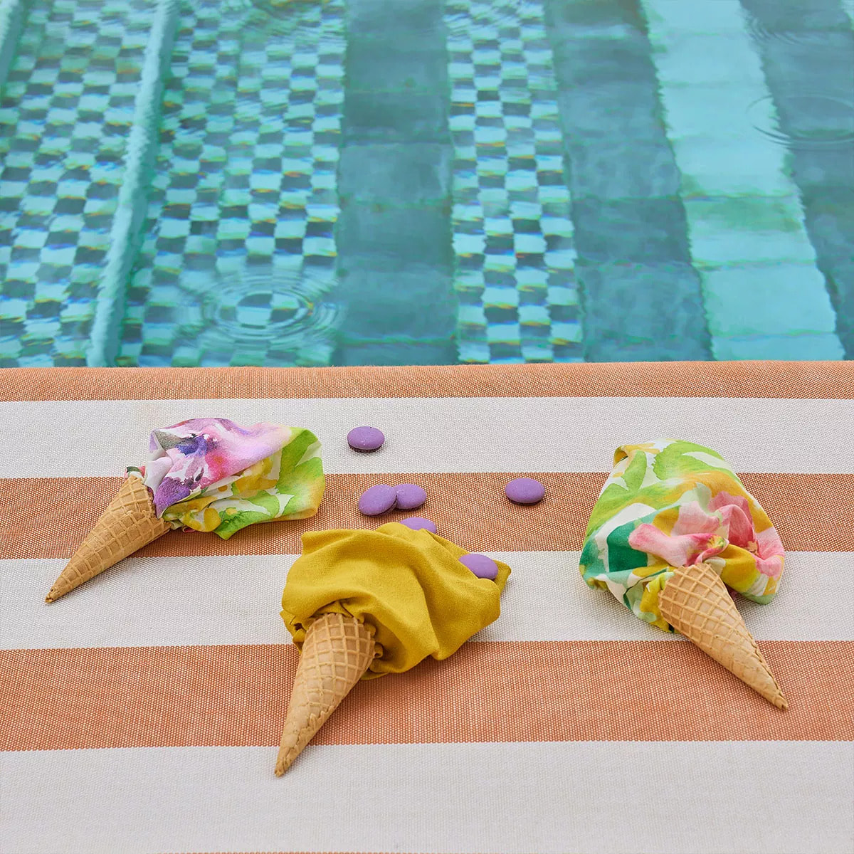 Serviette lin & coton lavé 150 g/m² imprimé rose jaune vert Souffle fleuri printemps