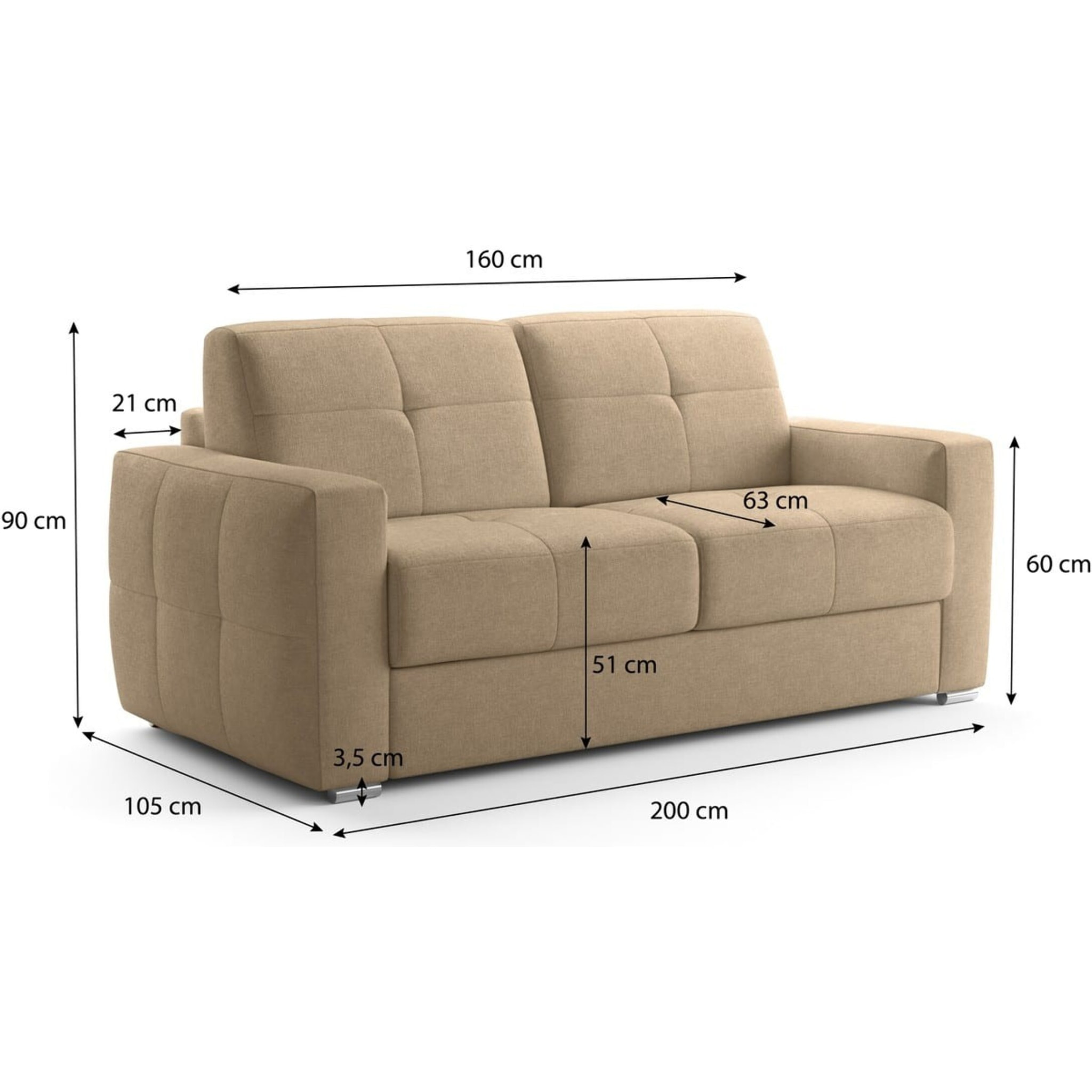 Canapé capitonné convertible 3 places en tissu chenille - ouverture express - CASSIAN