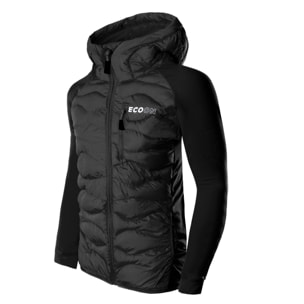 Giacca isolante ibrida ECOActive con cappuccio del marchio ECOON - Nera con logo ECOON