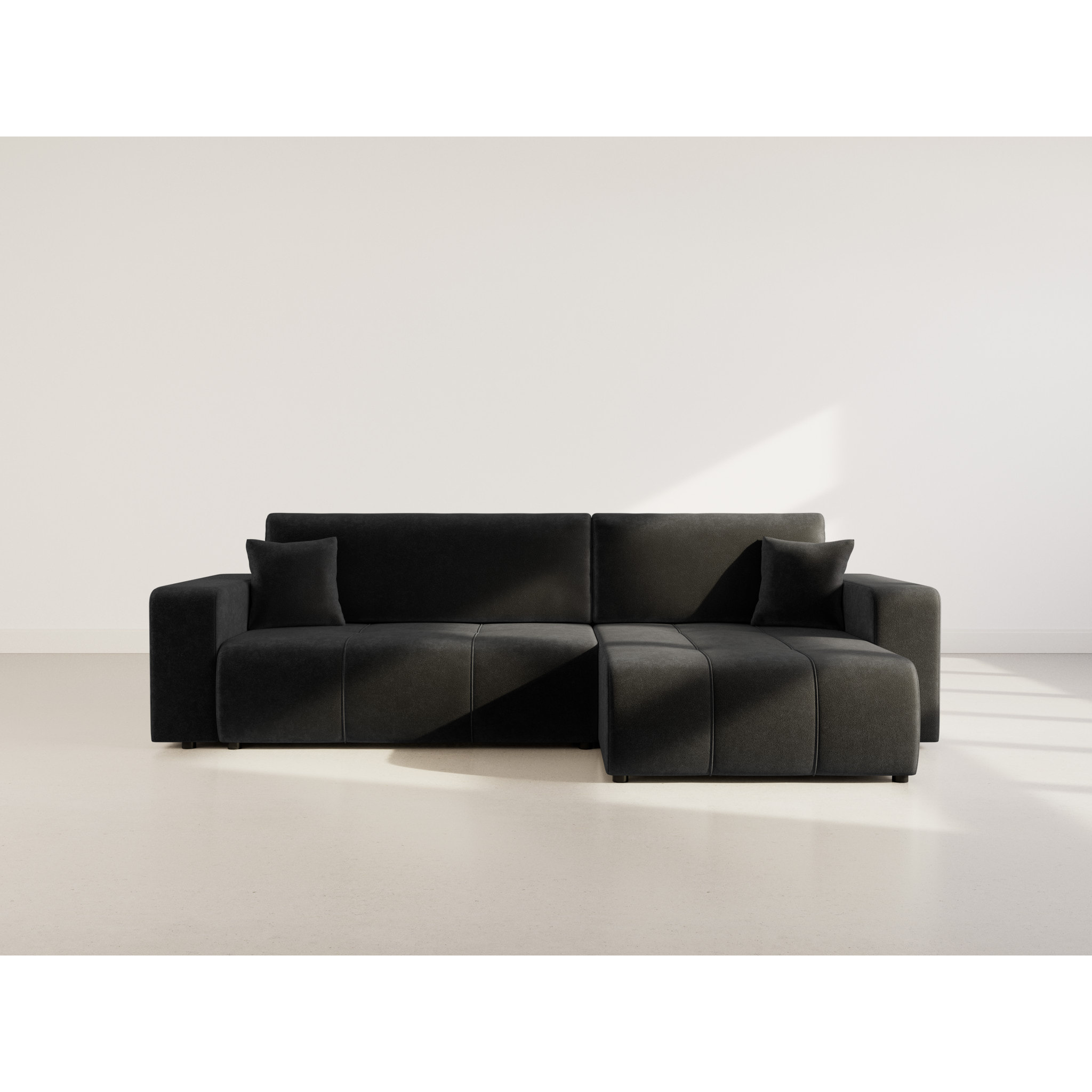 Nicole - Canapé d'angle réversible 5 places convertible avec coffre en tissu - Gris Anthracite