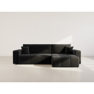 Nicole - Canapé d'angle réversible 5 places convertible avec coffre en tissu - Gris Anthracite