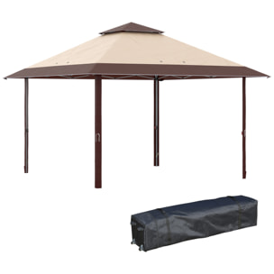 Carpa Plegable 3,85x3,85 m Cenador de Jardín con Doble Techo Altura Ajustable en 3 Niveles y Bolsa de Transporte Impermeable Anti-UV para Fiestas Bodas Caqui y Café