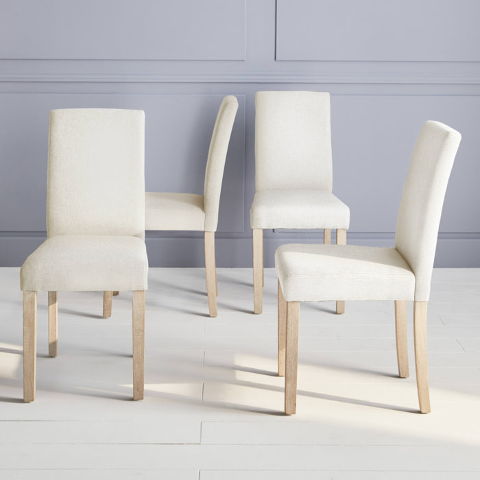 Lot de 4 chaises - Rita - chaises en tissu. pieds en bois cérusé. écru