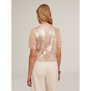 Motivi - Camiseta de tul con maxi lentejuelas - Rosa