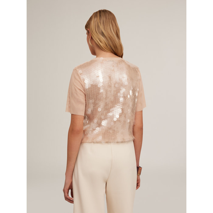 Motivi - Camiseta de tul con maxi lentejuelas - Rosa