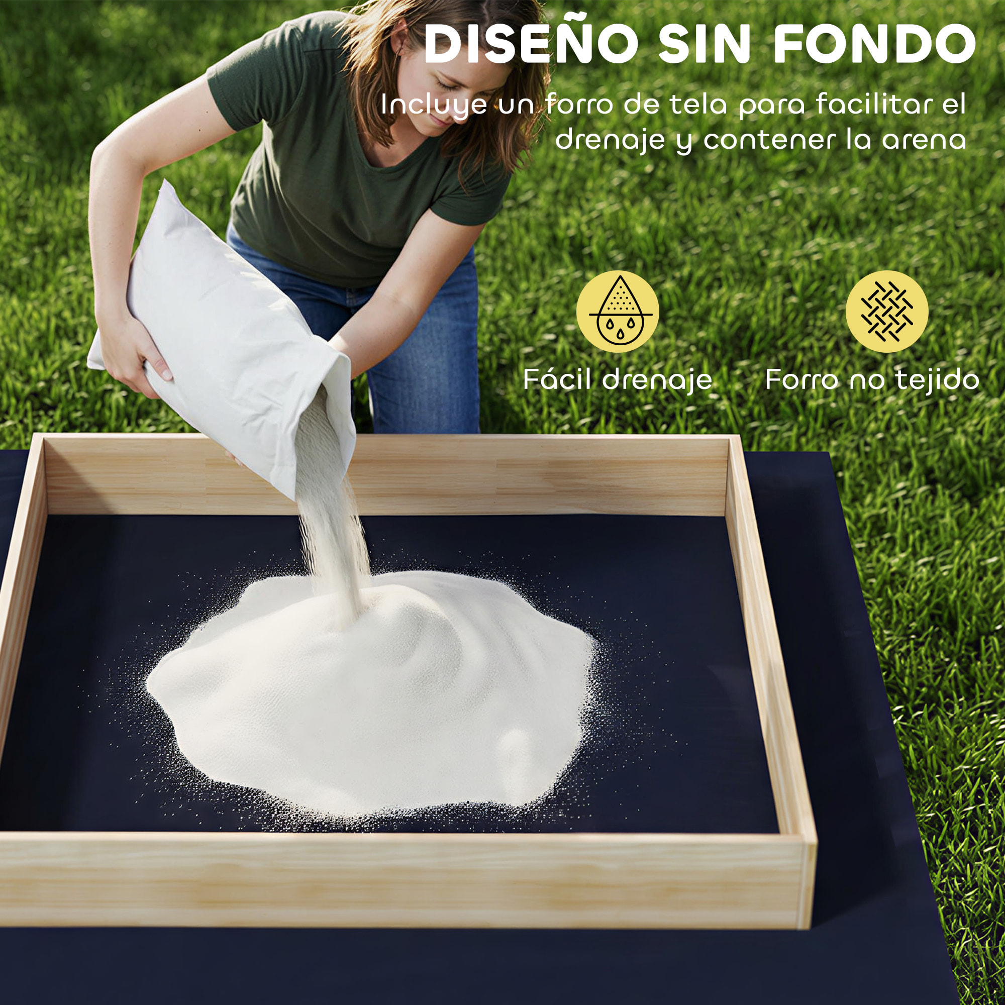 Arenero para Niños de Madera con Excavadora, Arenero Infantil con Asiento Giratorio 360° y Forro de Tela no Tejida, sin Motor, Caja de Arena para Niños de 3-6 Años, 184x90x56 cm, Natural