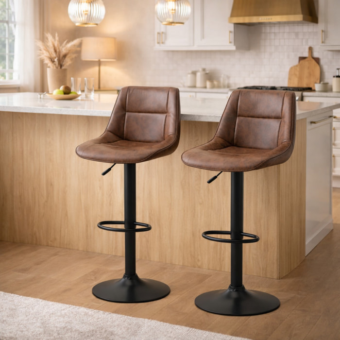 Lot de 2 tabourets de bar – Style vintage – Réglables et pivotants