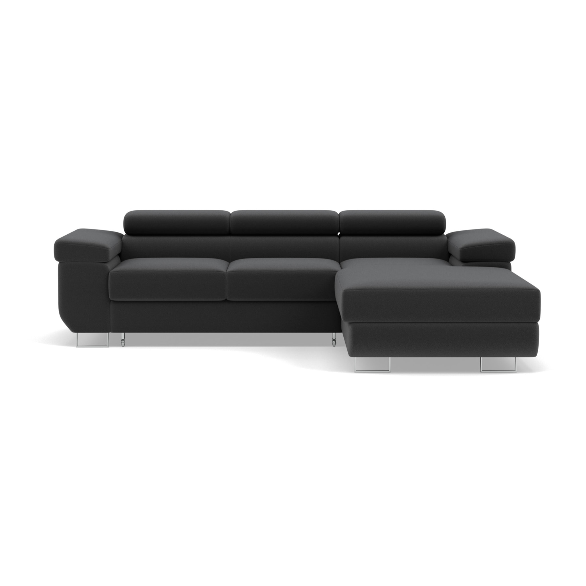 Pablo - canapé d'angle droit - 6 places - convertible avec coffre et têtières réglables - en velours - Gris foncé