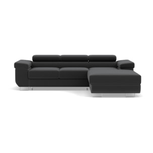 Pablo - canapé d'angle droit - 6 places - convertible avec coffre et têtières réglables - en velours - Gris foncé