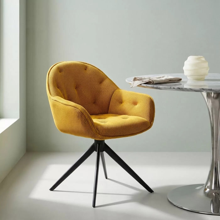 Chaise avec accoudoirs pivotante Carlito Mesh jaune Kare Design