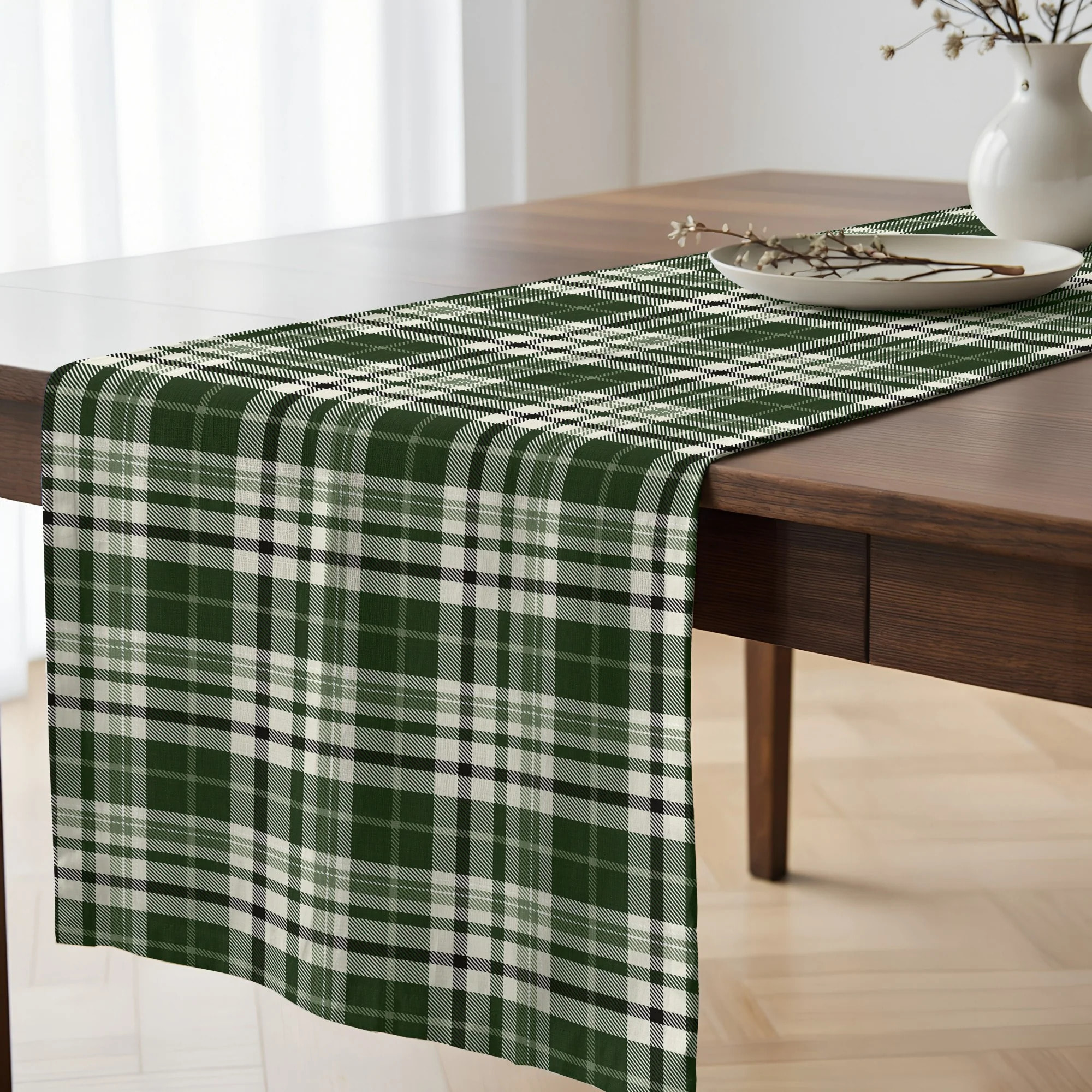 Chemin de table 100% coton Davis Green 50x150 cm