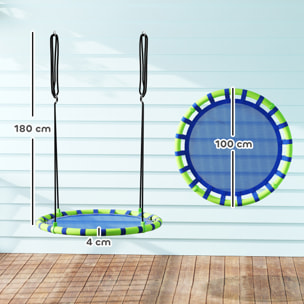 Columpio para Niños Redondo Columpio Jardín Exterior Ajustable Columpio Infantil Impermeable Carga 150 kg Ø100x180 cm Azul y Verde