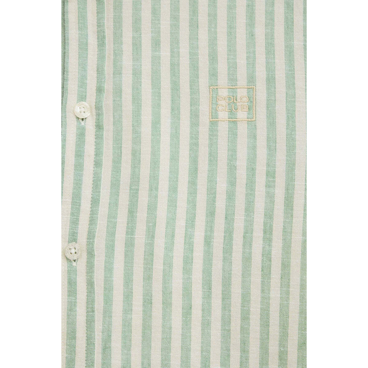 Camisa de rayas cotolino verde con cuello italiano y logo Polo Club