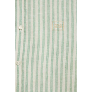 Camisa de rayas cotolino verde con cuello italiano y logo Polo Club