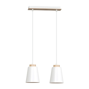 Lampada a sospensione Bolero in acciaio bianco e legno