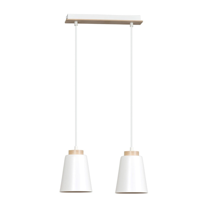 Lampada a sospensione Bolero in acciaio bianco e legno