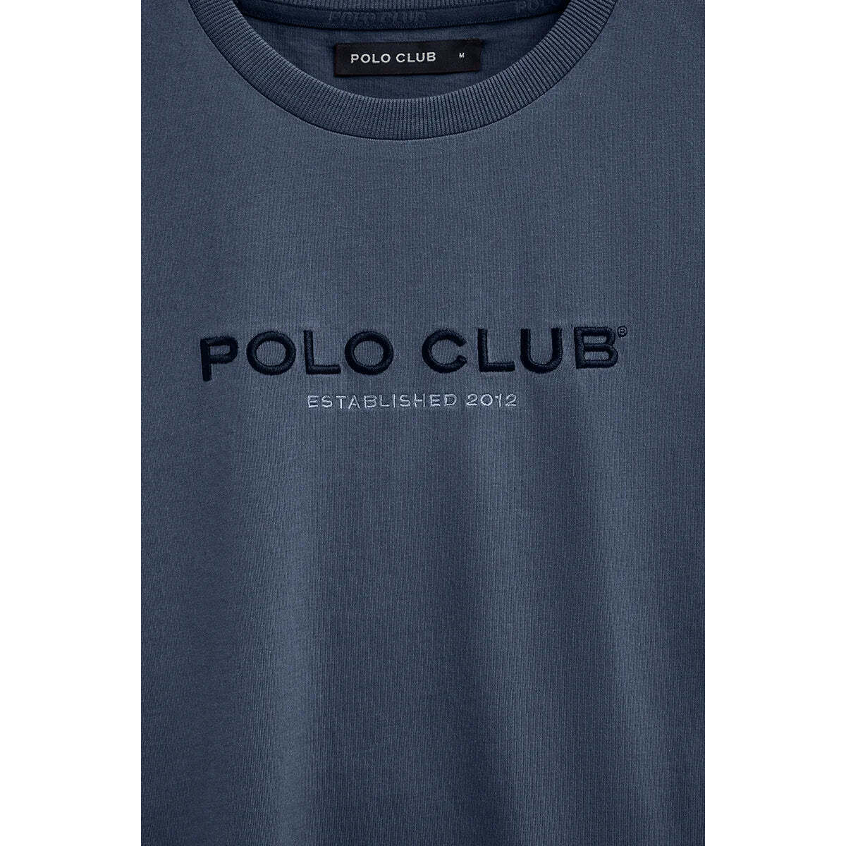 Camiseta azul denim de manga corta con bordado Established 2012 Polo Club