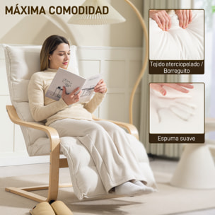 Sillón de Salón con Reposapiés Ajustable, Butaca de Salón Tapizada en Terciopelo, Marco de Madera, Sillón de Relax para Dormitorio, Oficina, Estudio, 67x93x105 cm, Crema