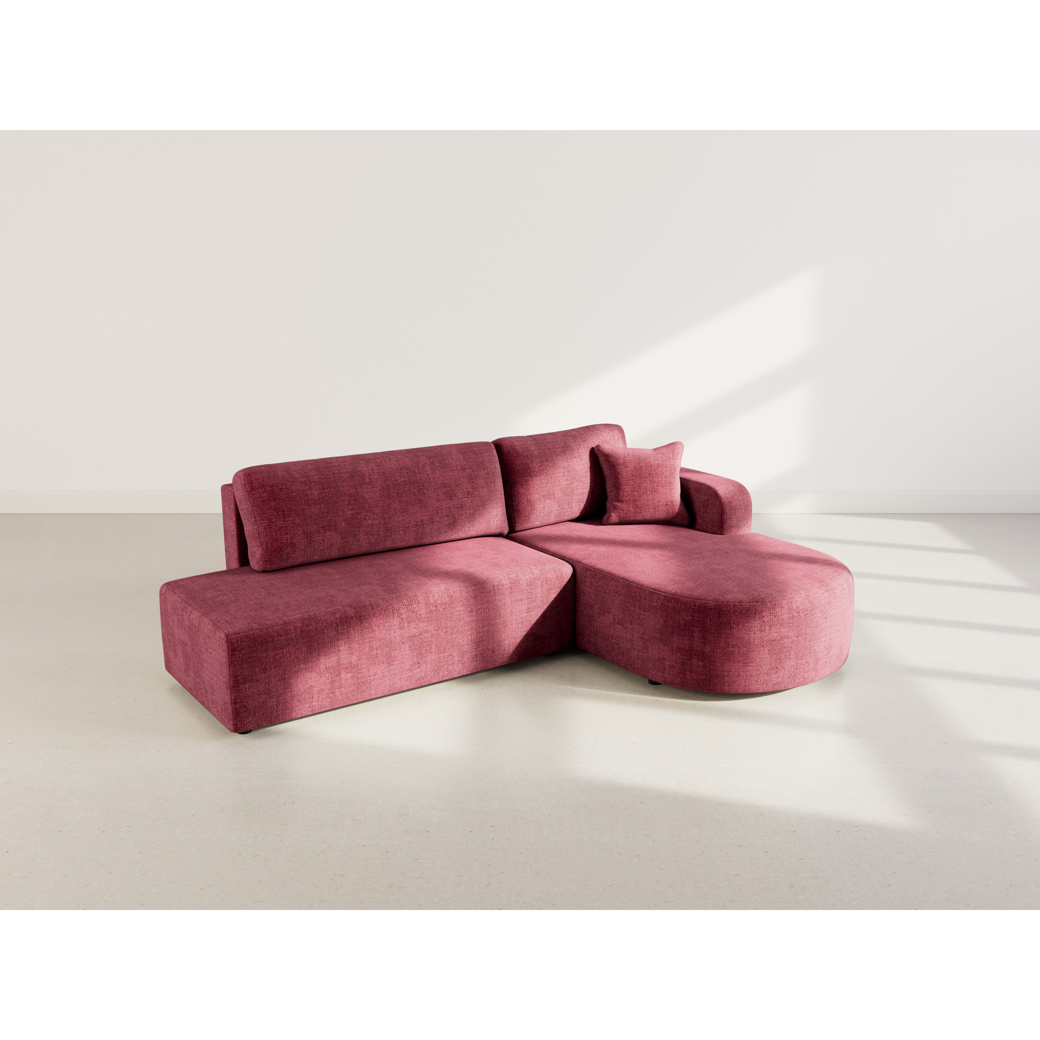 Miro - Canapé d'angle droit 4 places convertible avec coffre en velours texturé - Prune