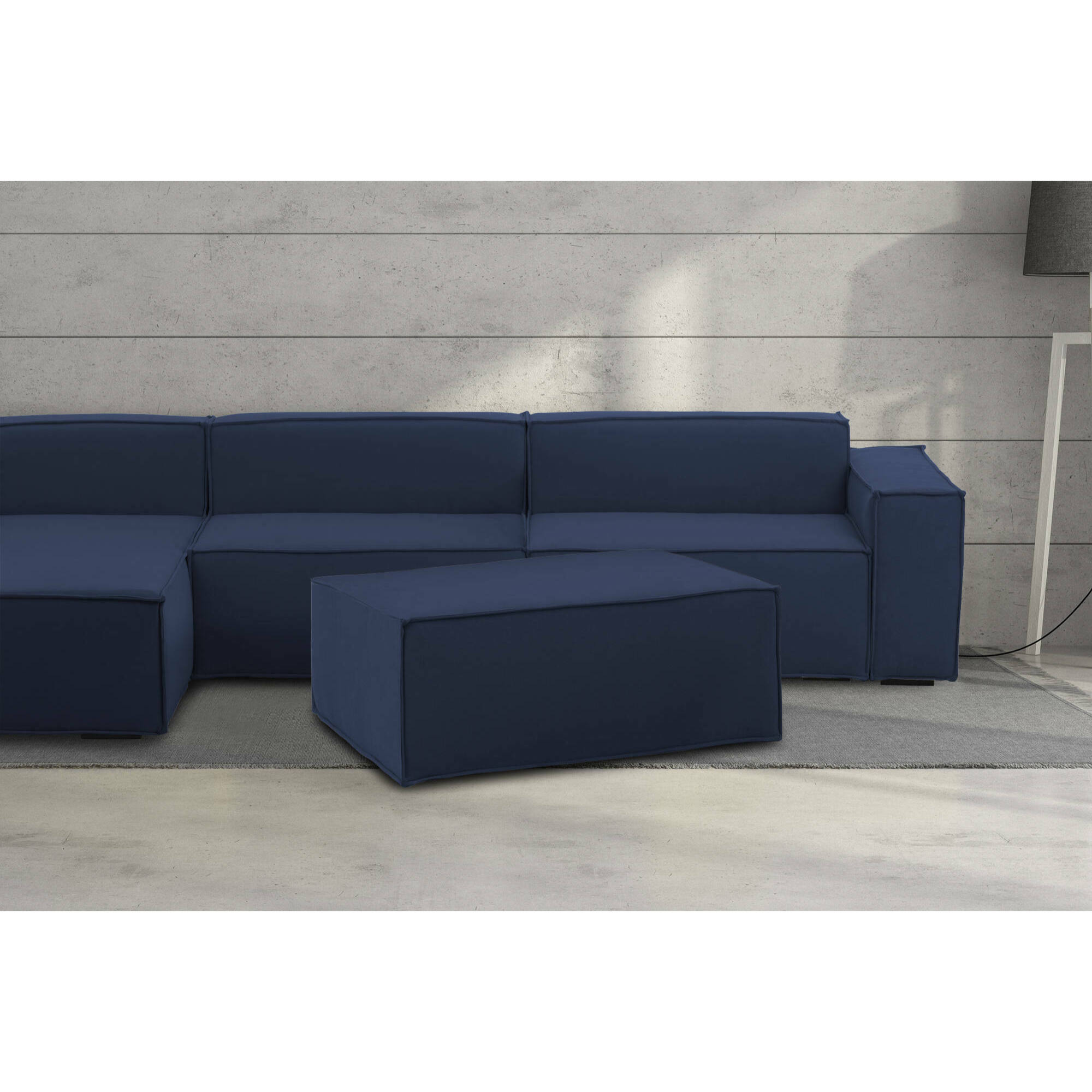 Pouf Antonella, Pouf da salotto, 100% Made in Italy, Poltroncina relax in tessuto imbottito, Cm 100x70h43, Blu