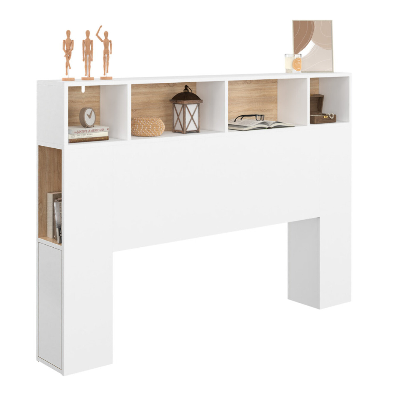 Tête de lit Léo bois et blanche avec rangements 145cm