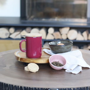 Tisanière en grès bordeaux avec couvercle en bois 350ml ANNA