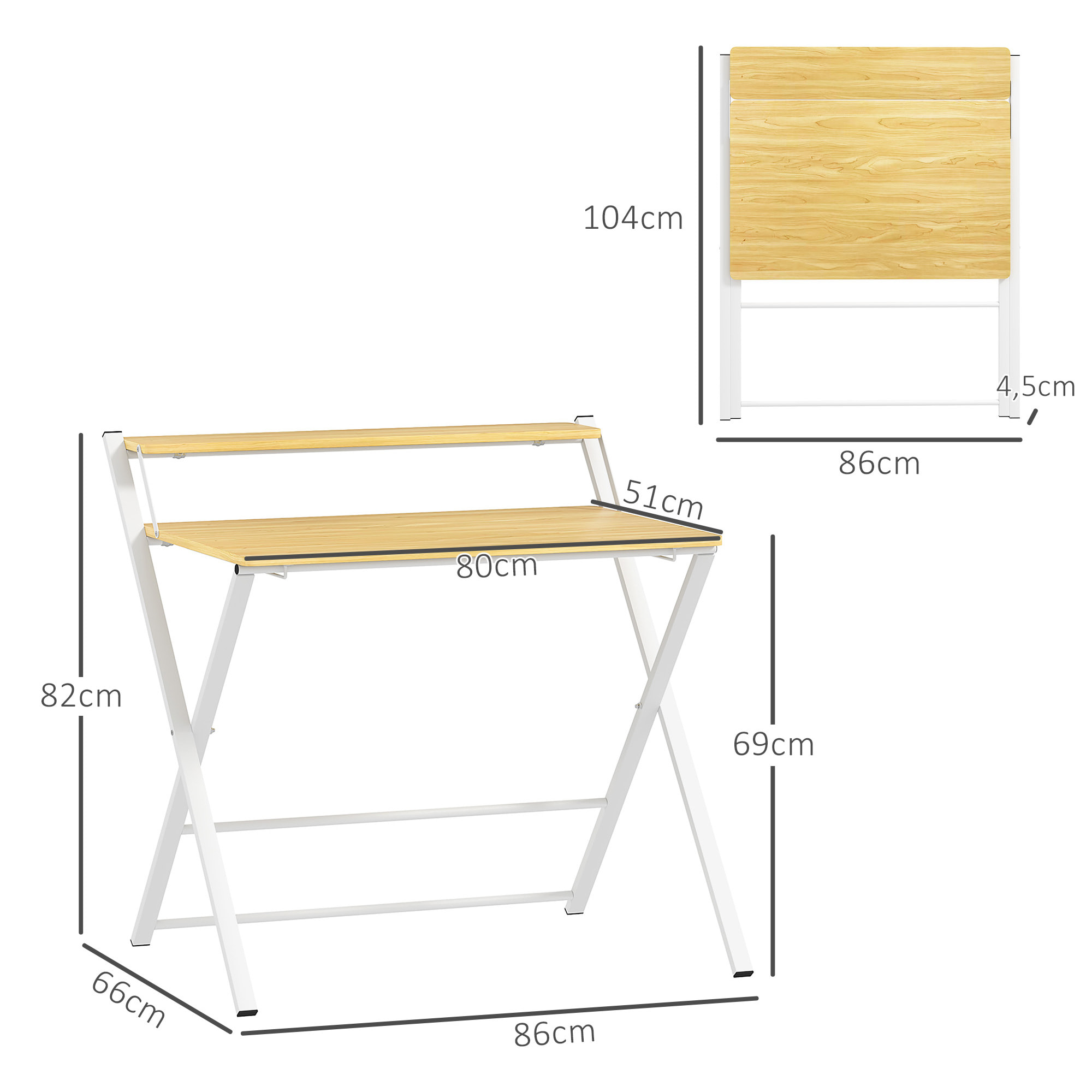 Escritorio Plegable Mesa de Escritorio Plegable con Estante Abierto Escritorio Pequeño para Estudio Hogar Oficina 86x66x82 cm Natural