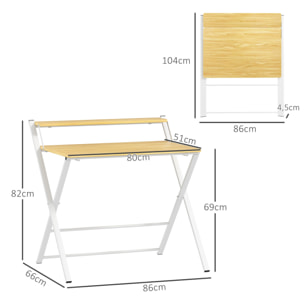 Escritorio Plegable Mesa de Escritorio Plegable con Estante Abierto Escritorio Pequeño para Estudio Hogar Oficina 86x66x82 cm Natural