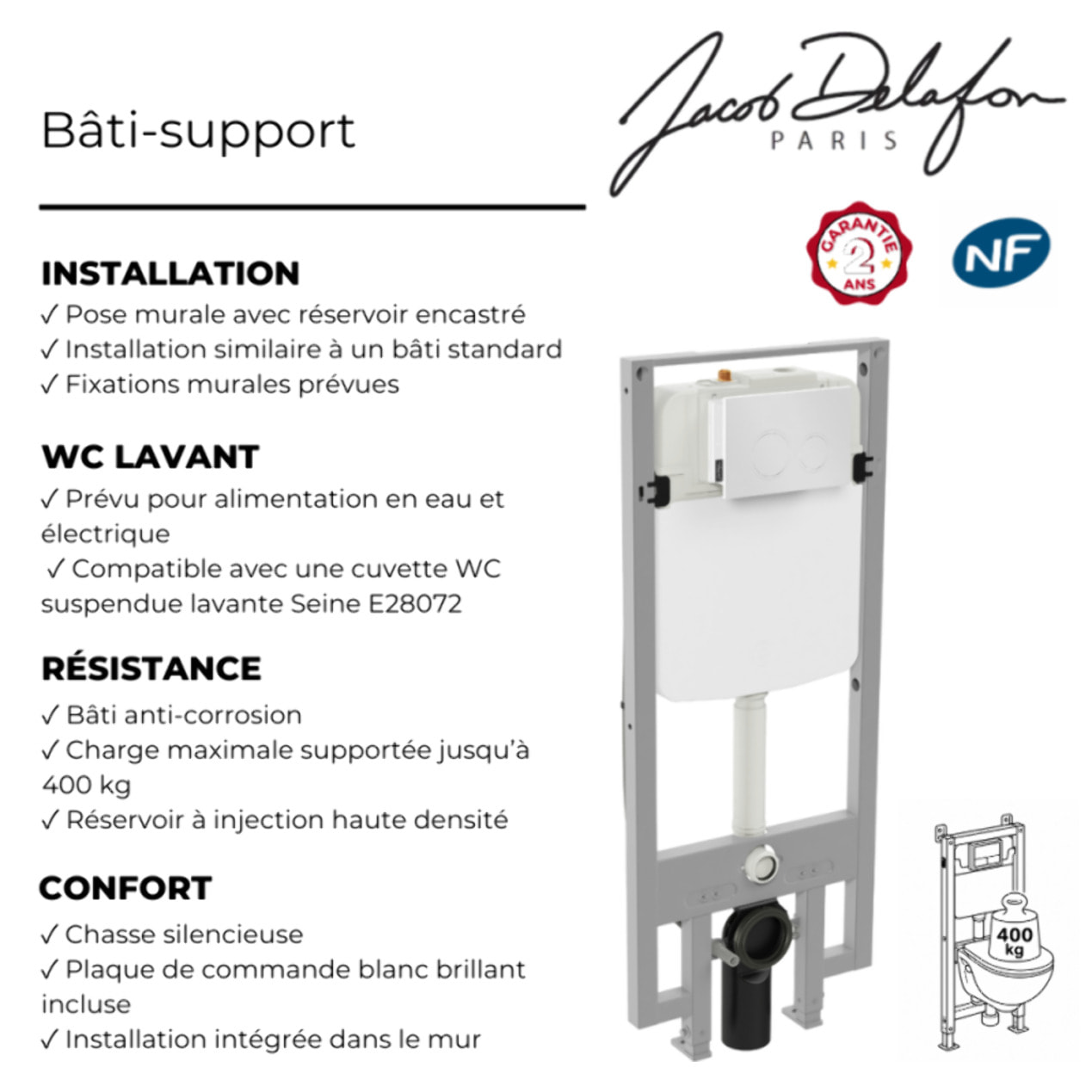 Bâti-support pour WC lavant Seine avec plaque de commande