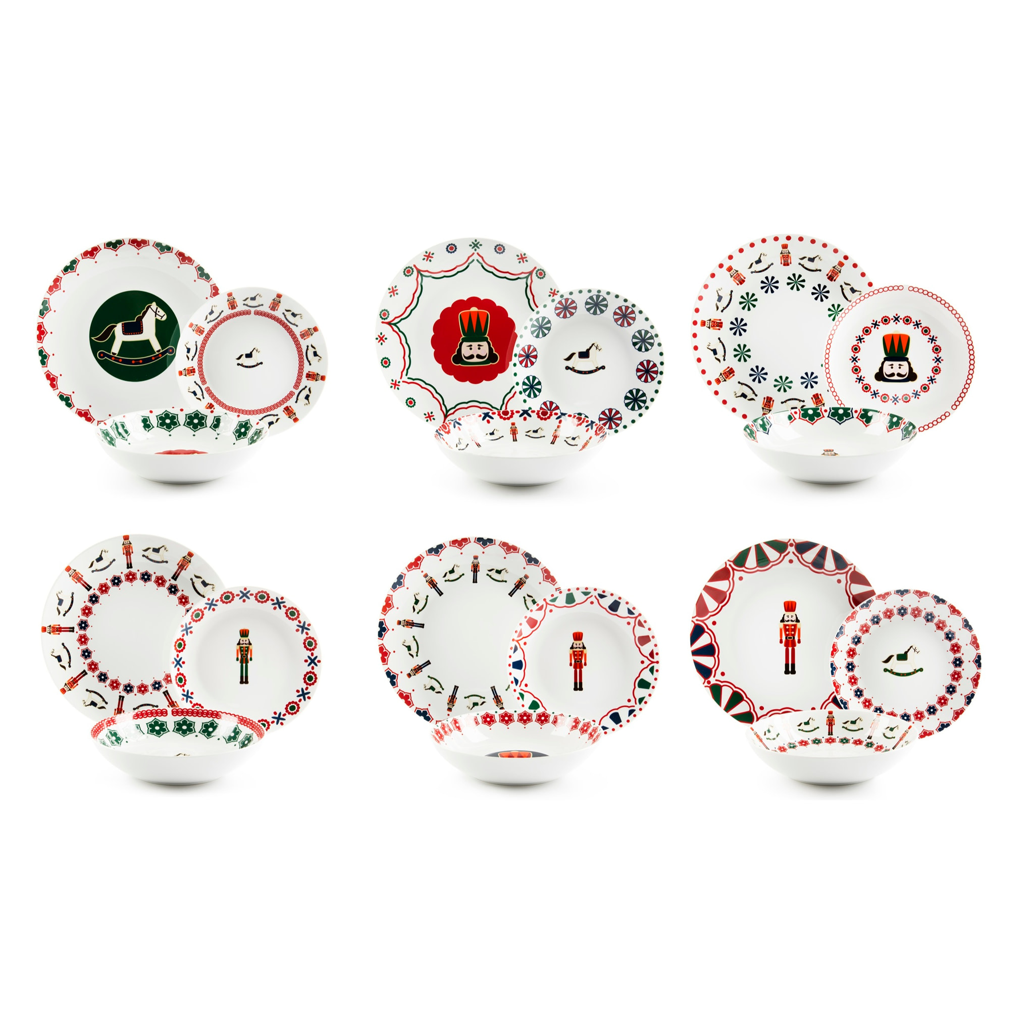 Service 18 assiettes Excelsa Nutcracker, porcelaine, multicolore