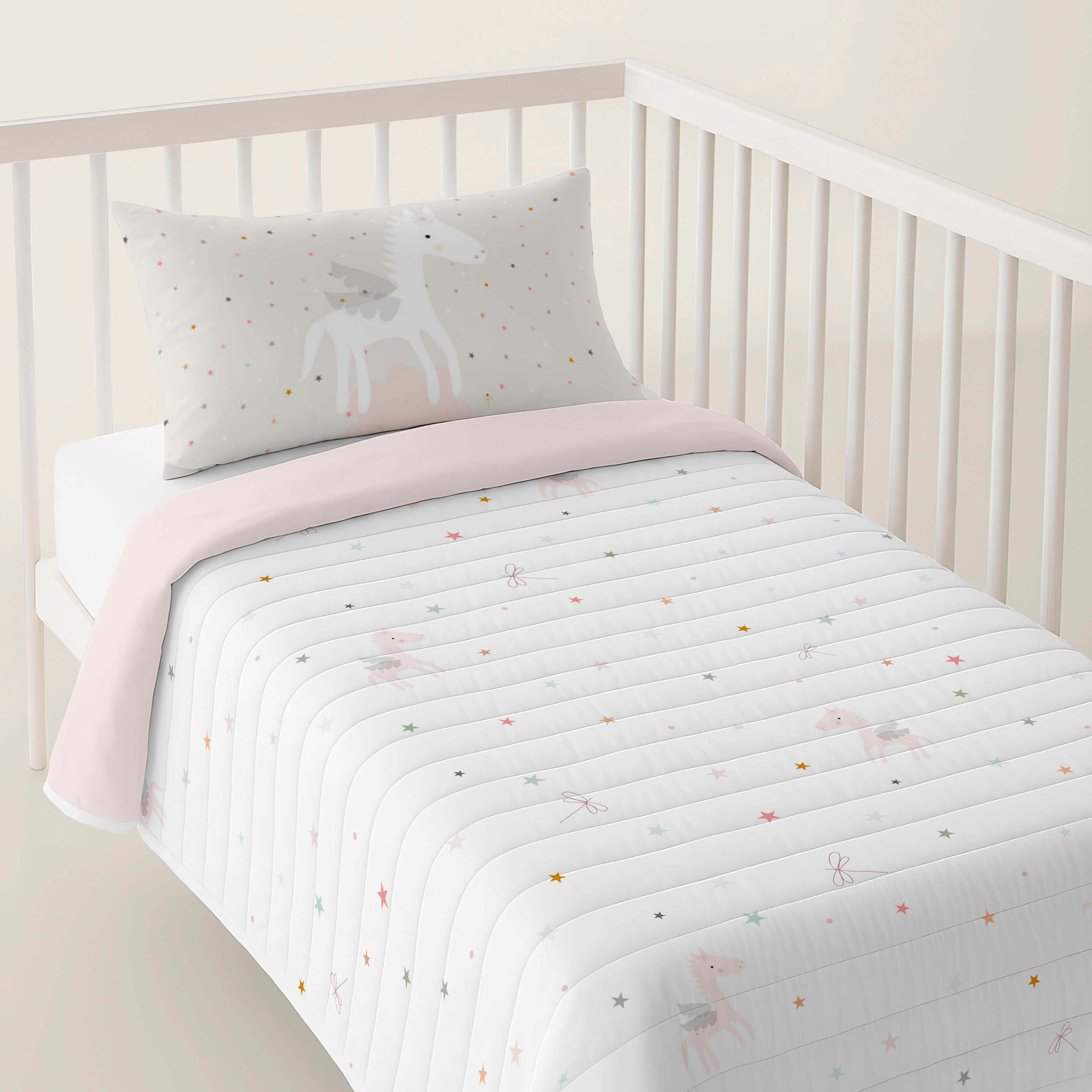 Colcha Bouti Estampada - Reversible - Infantil - 100% Algodón - Cuna - Pegaso Mágico