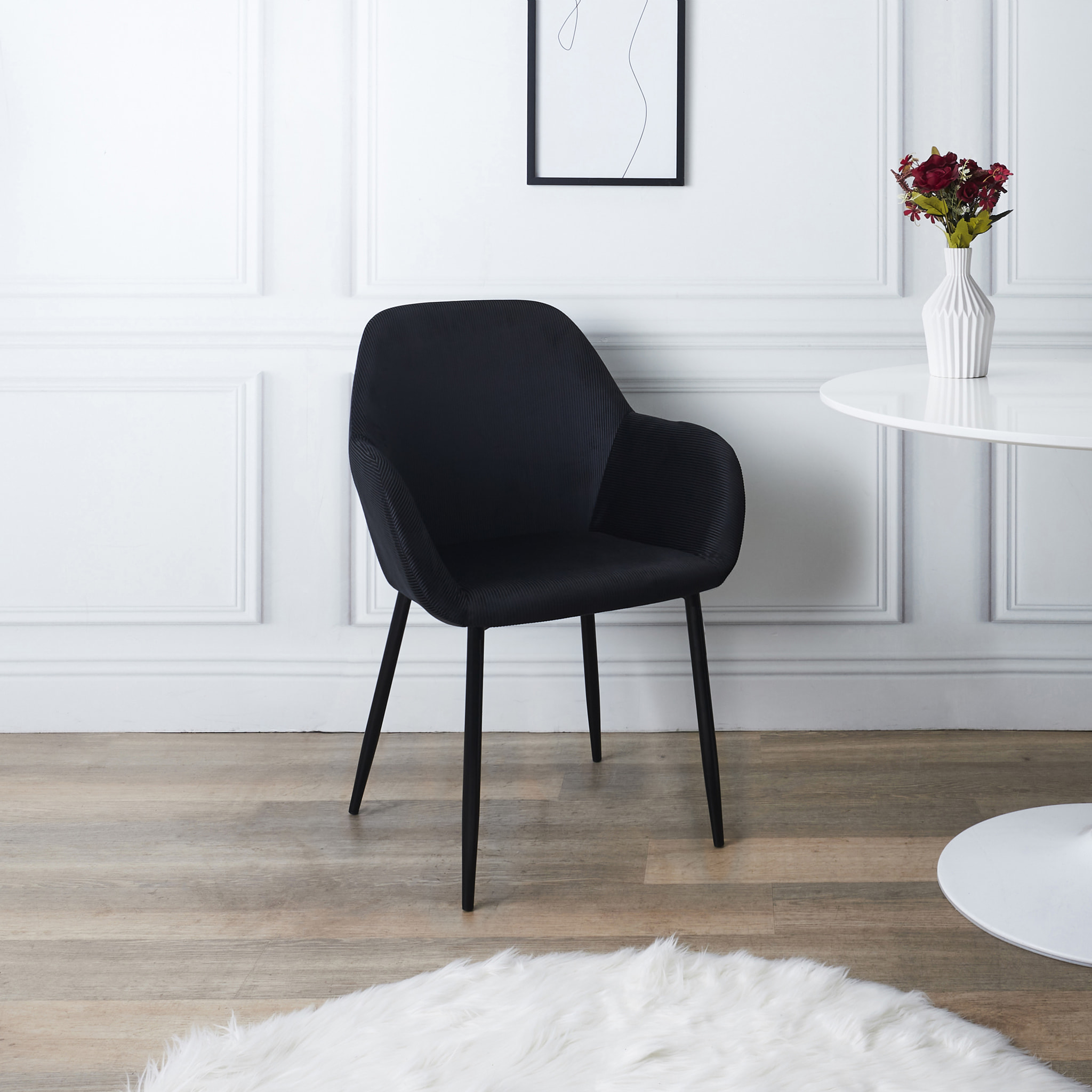 Fauteuil Giulia Noir Velours Cotele - Lot De 2