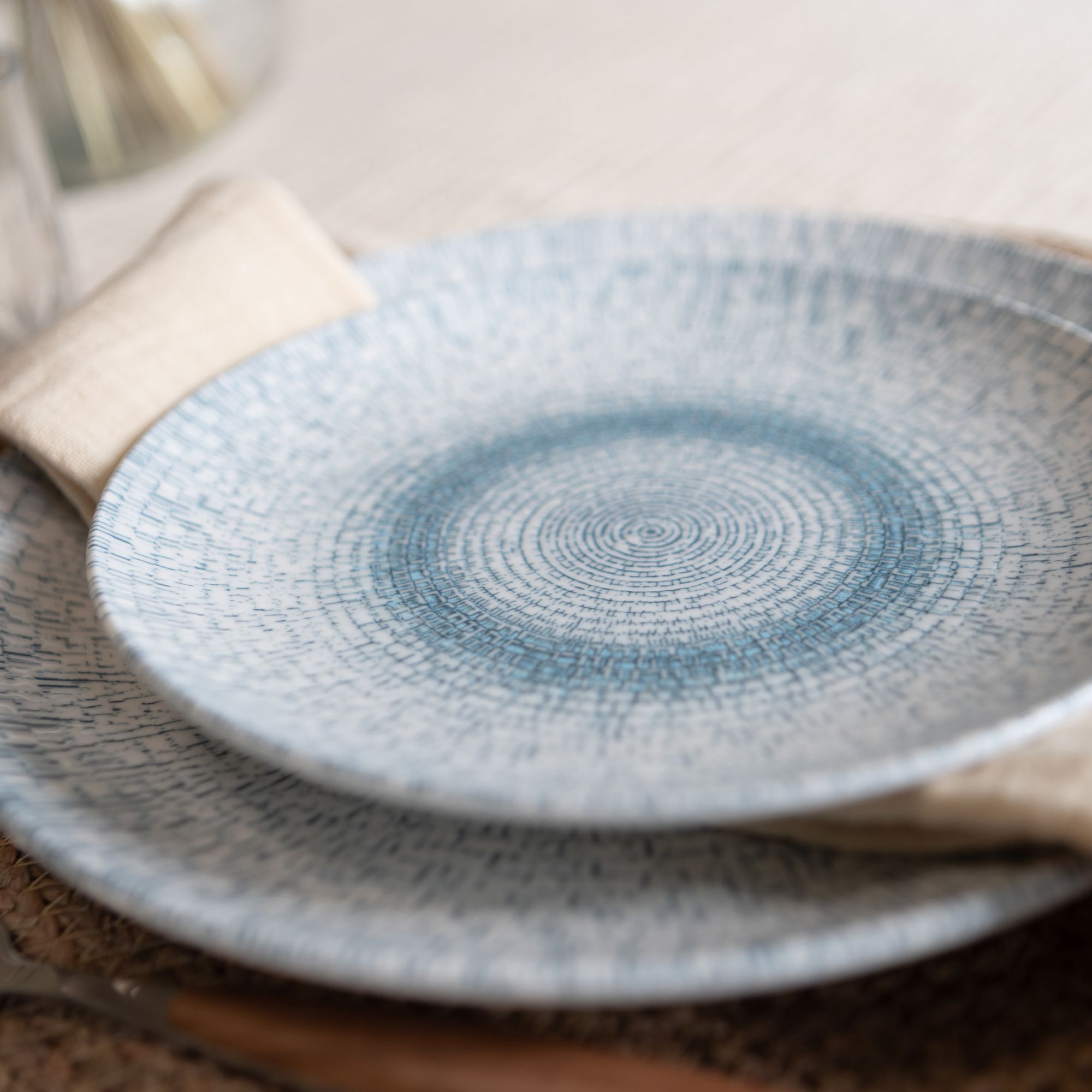 Lot de 6 assiettes à dessert en porcelaine blanche et bleue 20cm AQUA