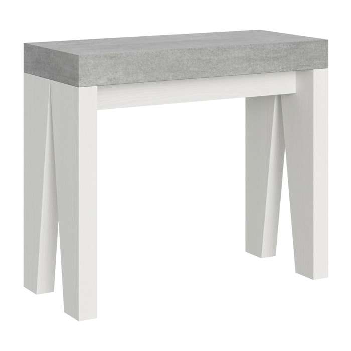 Console Naxy cm.90x42 (extensible à 300) dessus Ciment structure Frêne Blanc