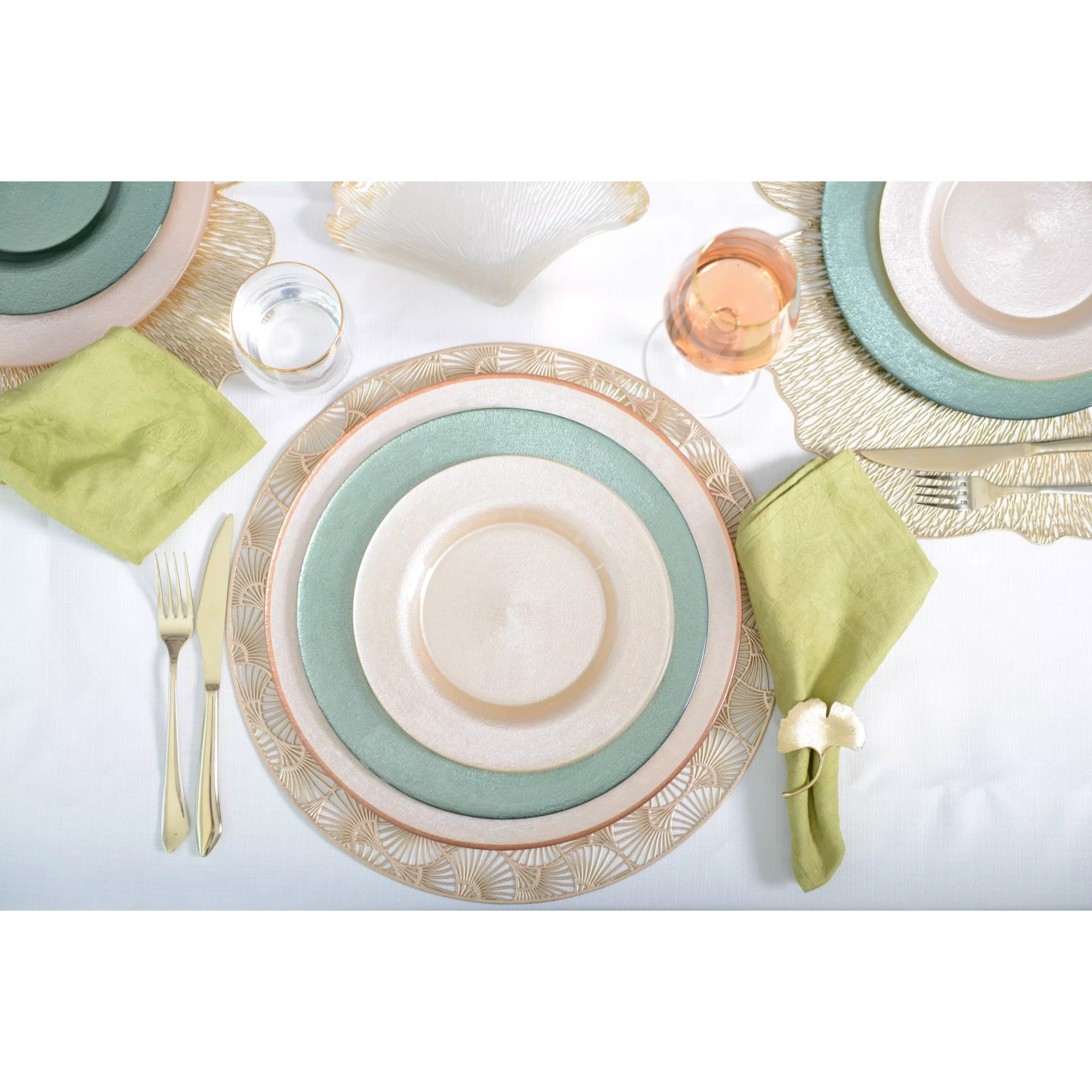 Lot de 6 Dessous d'assiette rond ginkgo doré