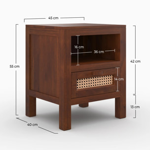 Table de chevet en bois de manguier et cannage - Tiki