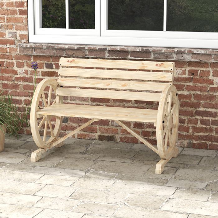Banc de jardin 3 places accoudoirs Roues Charette en bois naturel