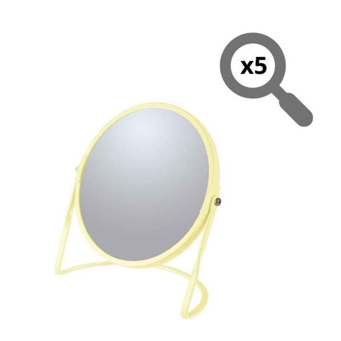 Miroir grossissant sur pied Acier AKIRA Jaune mat Spirella