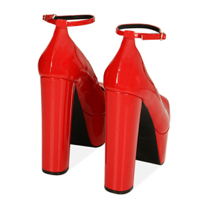 Décolleté platform rosse in vernice, tacco 15 cm