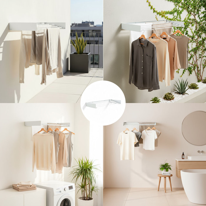 Étendoir mural pliable extensible rétractable Dryva 80 InnovaGoods