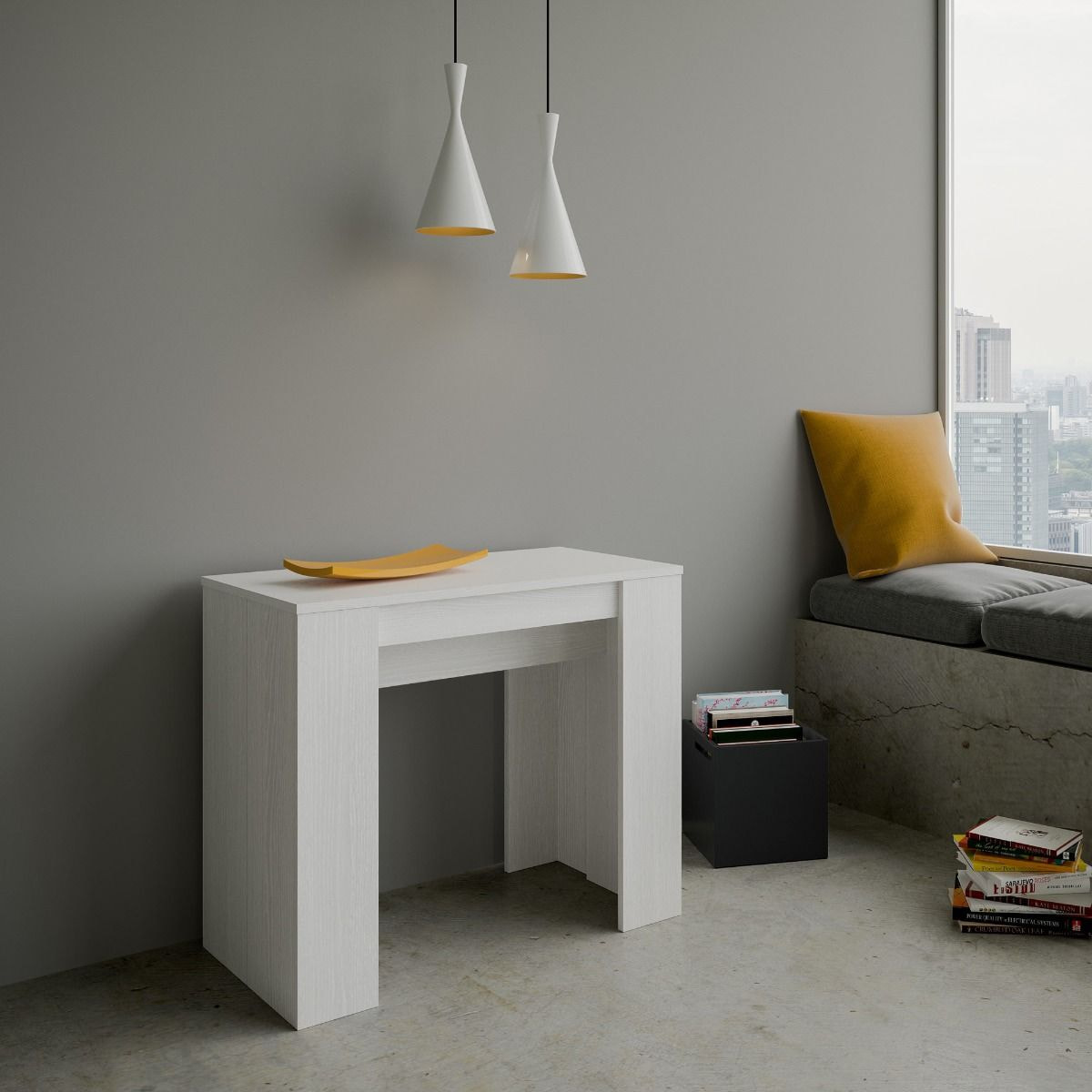 Console extensible 90x48/204 cm Basic Small Frêne Blanc