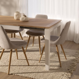 Table à manger extensible Vilna -bois massif de mindi et placage d'acacia-couleur blanc bergen/naturel 150 x 78 x 90 cm