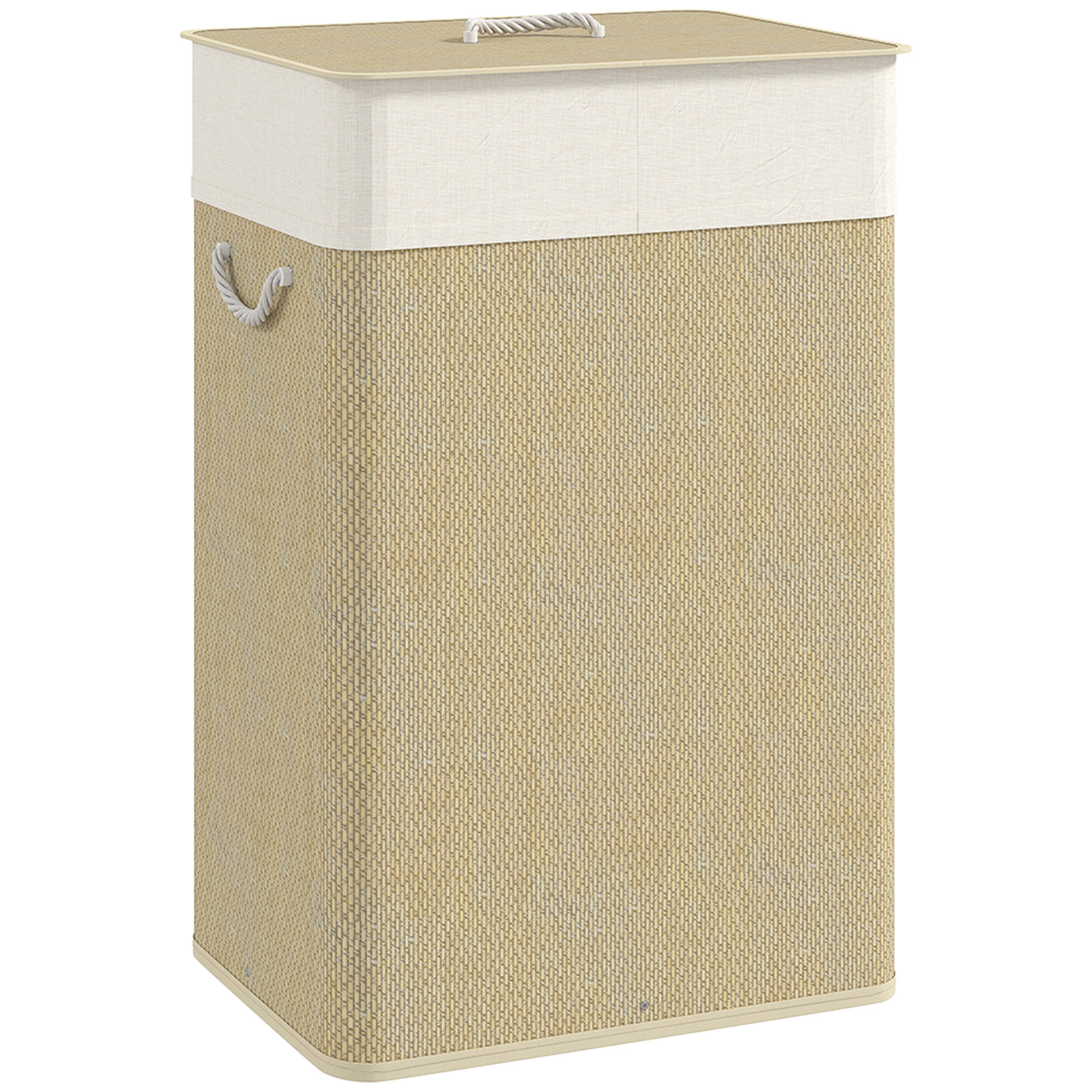Panier à linge rectangulaire bambou 72L déhoussable lavable beige