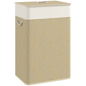 Panier à linge rectangulaire bambou 72L déhoussable lavable beige
