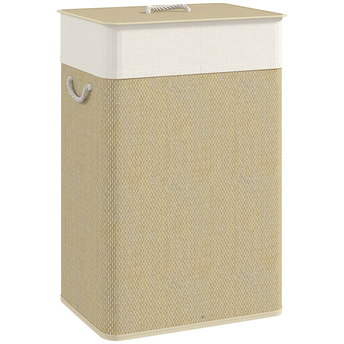 Panier à linge rectangulaire bambou 72L déhoussable lavable beige