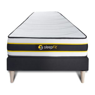 Ensemble - Matelas Hybride 22cm d'épaisseur - 3 zones de confort - Confort ferme - Sommier tapissier en kit - 1 place