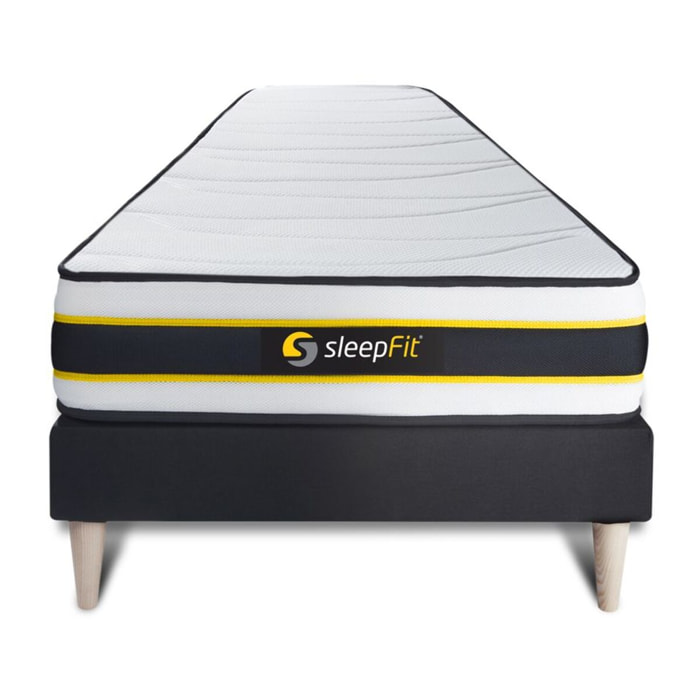 Ensemble - Matelas Hybride 22cm d'épaisseur - 3 zones de confort - Confort ferme - Sommier tapissier en kit - 1 place