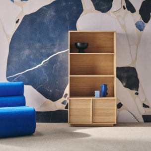 Etagères bibliothèque effet bois naturel 2 portes 5 niveaux - L 80 x P 35 x H 160cm - Kuba