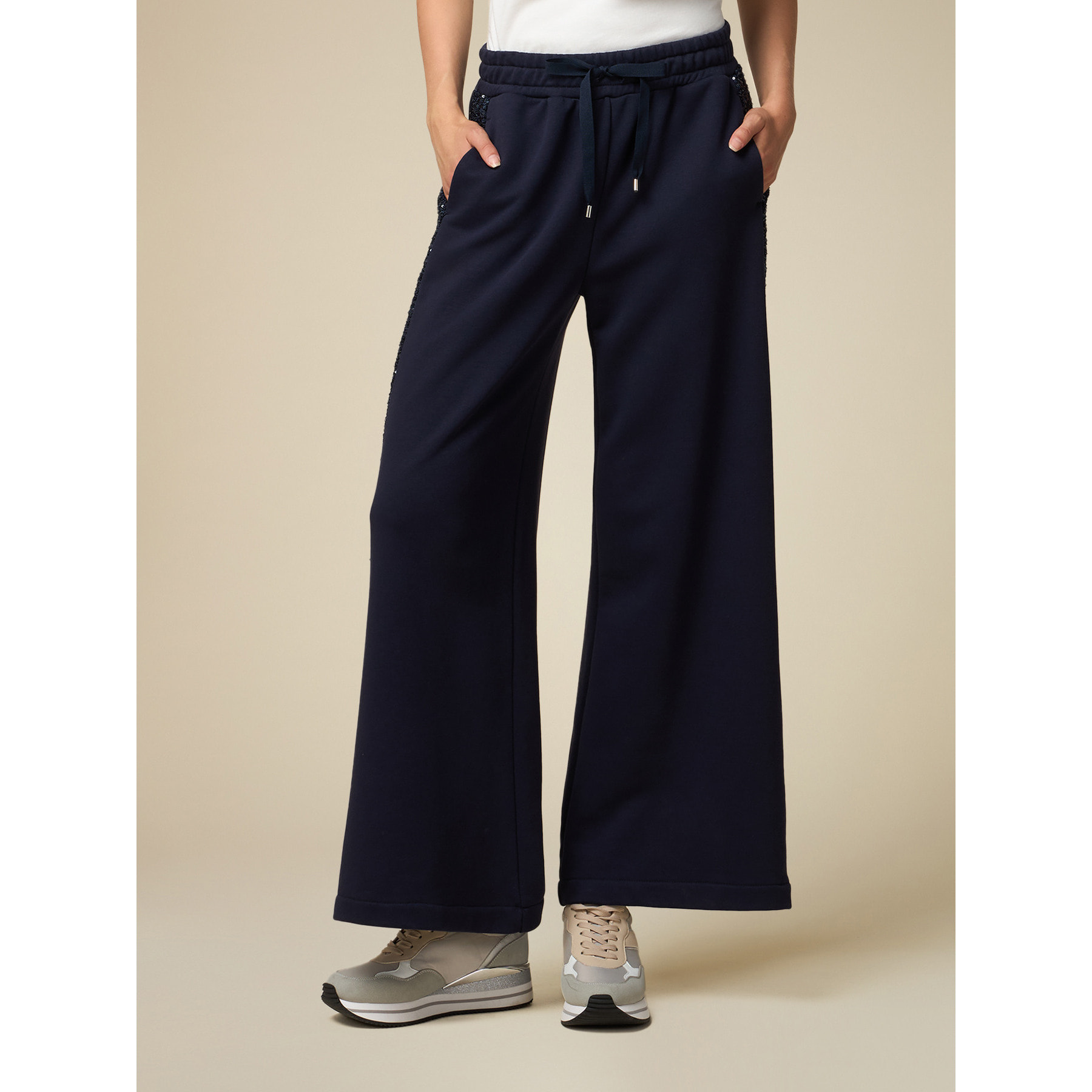 Oltre - Joggers wide leg con paillettes - Blu