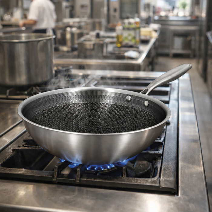 Wok en acier inoxydable et céramique antiadhésif 28cm - tous feux TRINOX